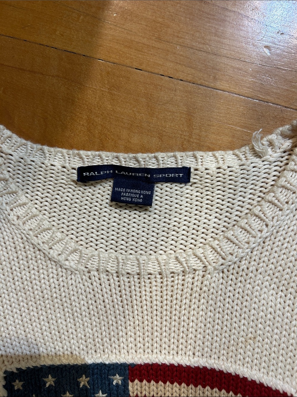 Ralph Lauren Cream Crewneck Sweater with American Flag - Picture 2 of 5